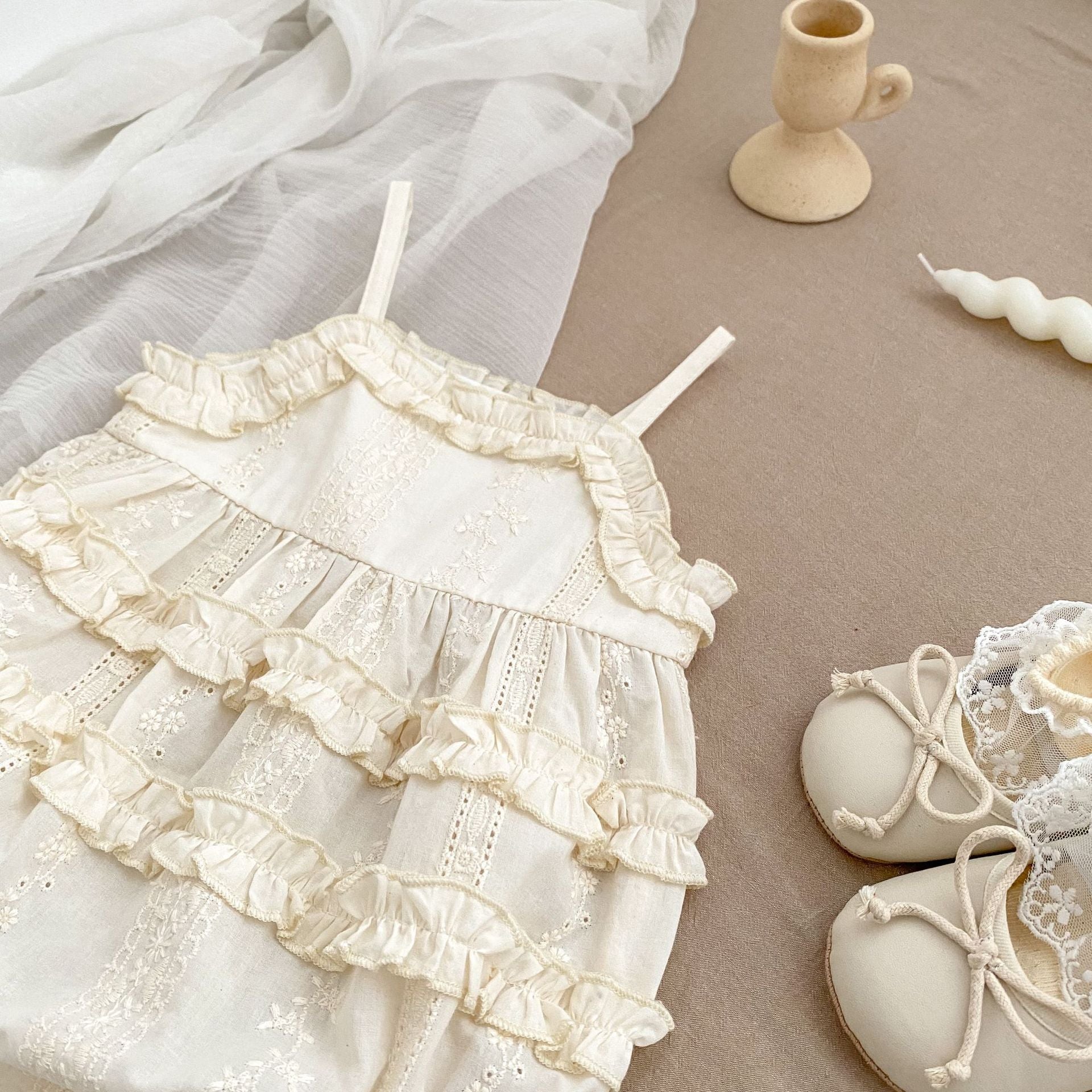 New Arrival Summer Baby Kids Girls Flowers Embroidery Hollow Out Sleeveless Strap Onesies-2
