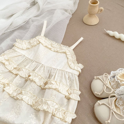 New Arrival Summer Baby Kids Girls Flowers Embroidery Hollow Out Sleeveless Strap Onesies-2