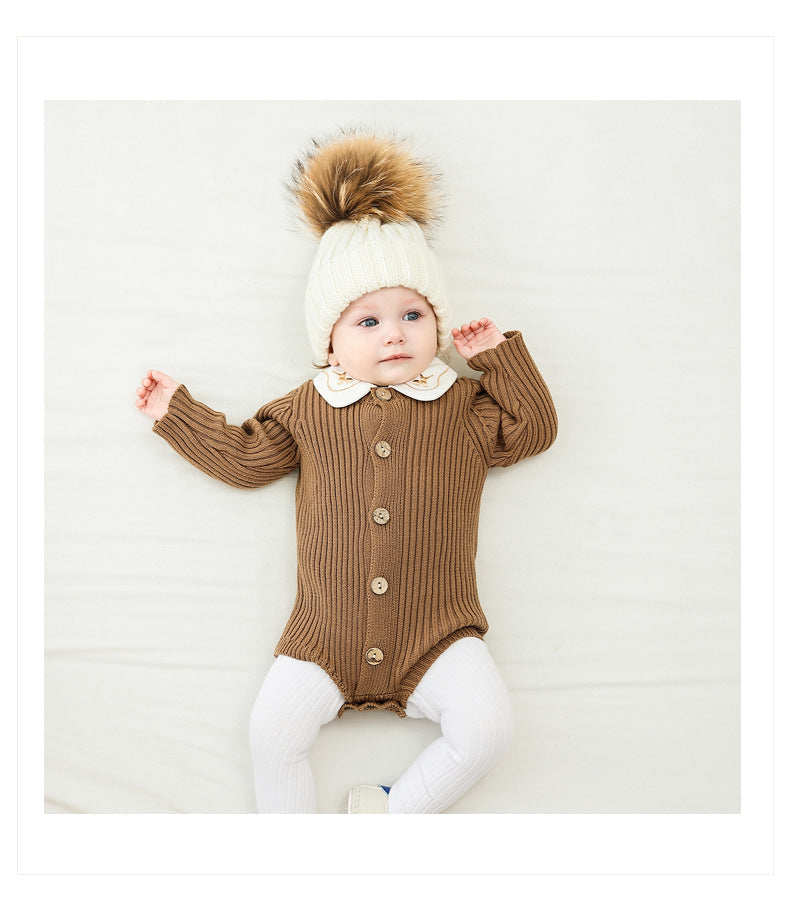 New Arrival Baby Cotton Knitting Solid Color Cozy Onesie-3