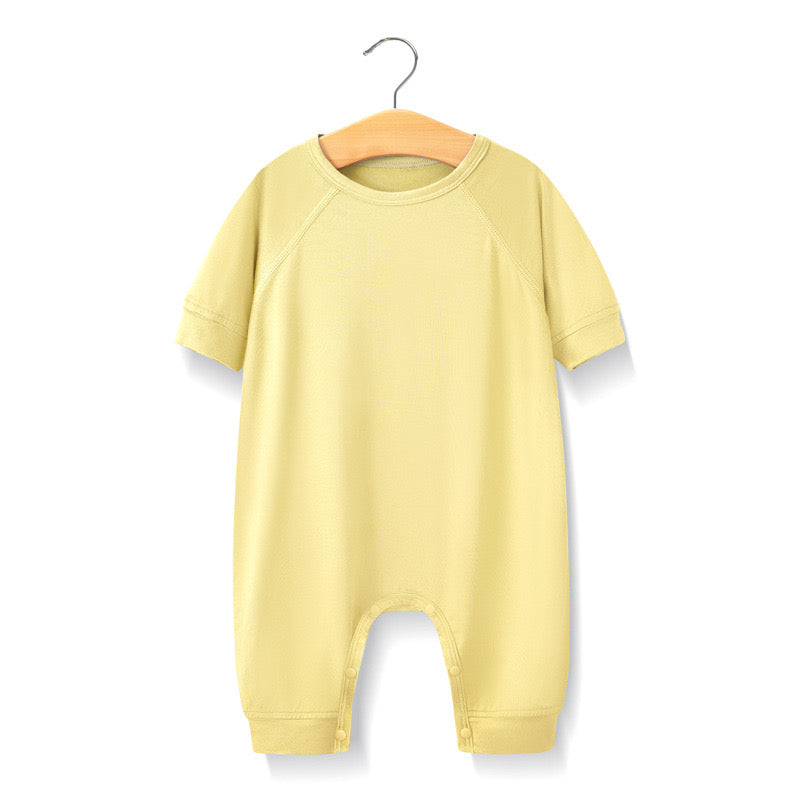 Baby Solid Color Medium Sleeve Summer Crotch Jumpsuit Pajamas-3