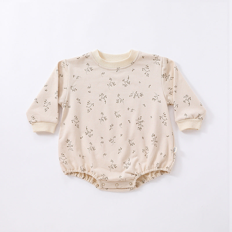 Baby Print Pattern Crewneck Long Sleeve Quality Triangle Onesies-3