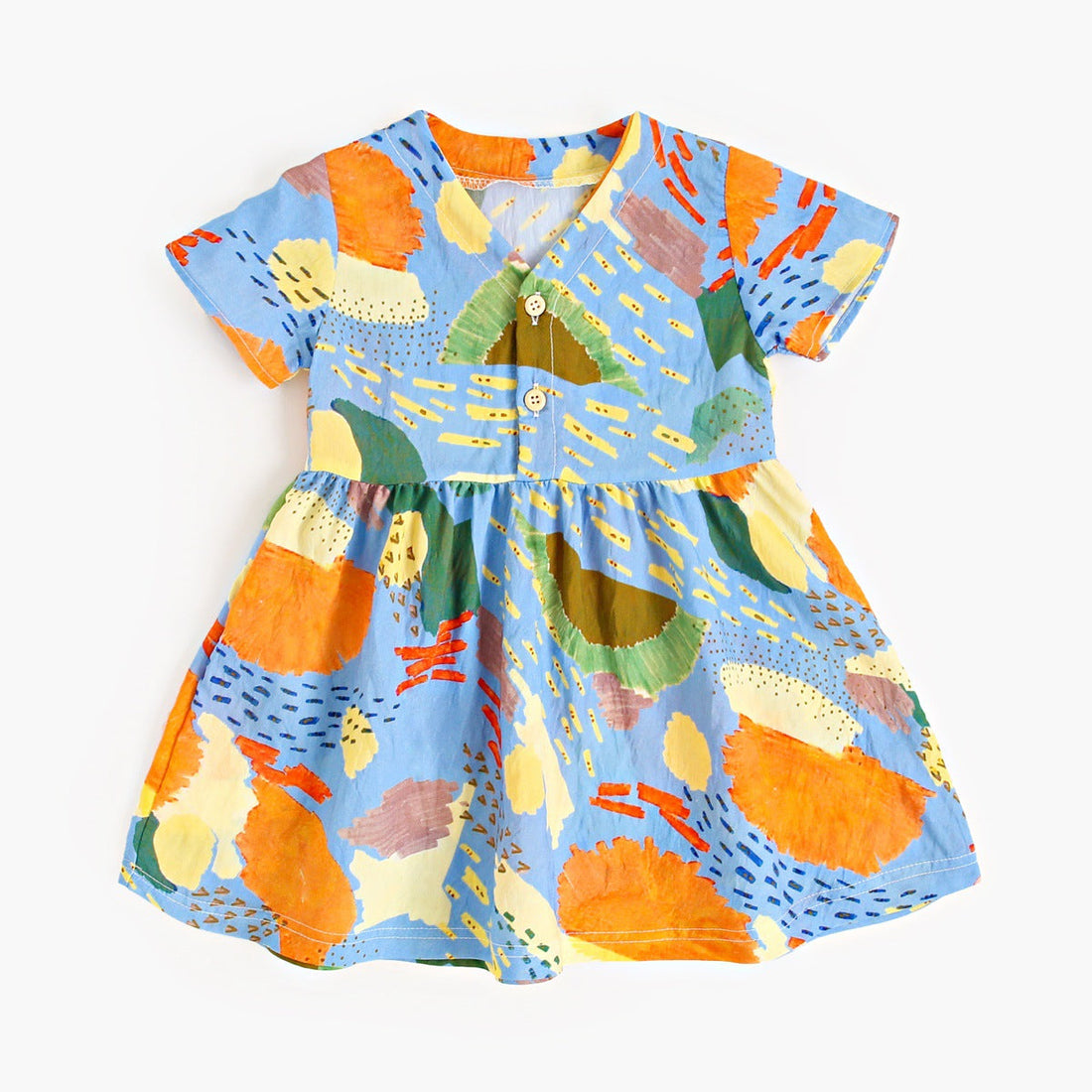 Summer New Arrival Baby Girls Casual Colorful Print Short Sleeves V Neck Dress-1