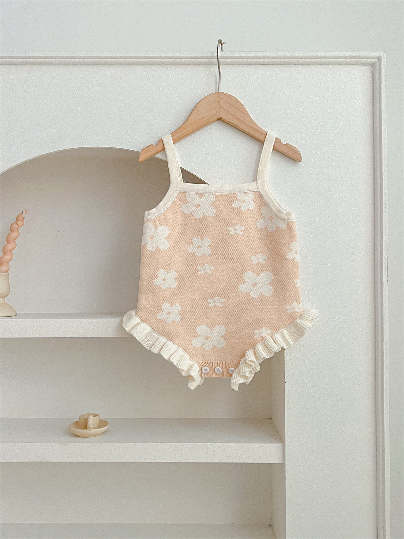 New Arrival Summer Baby Kids Girls Knit Flowers Pattern Sleeveless Strap Onesies-1