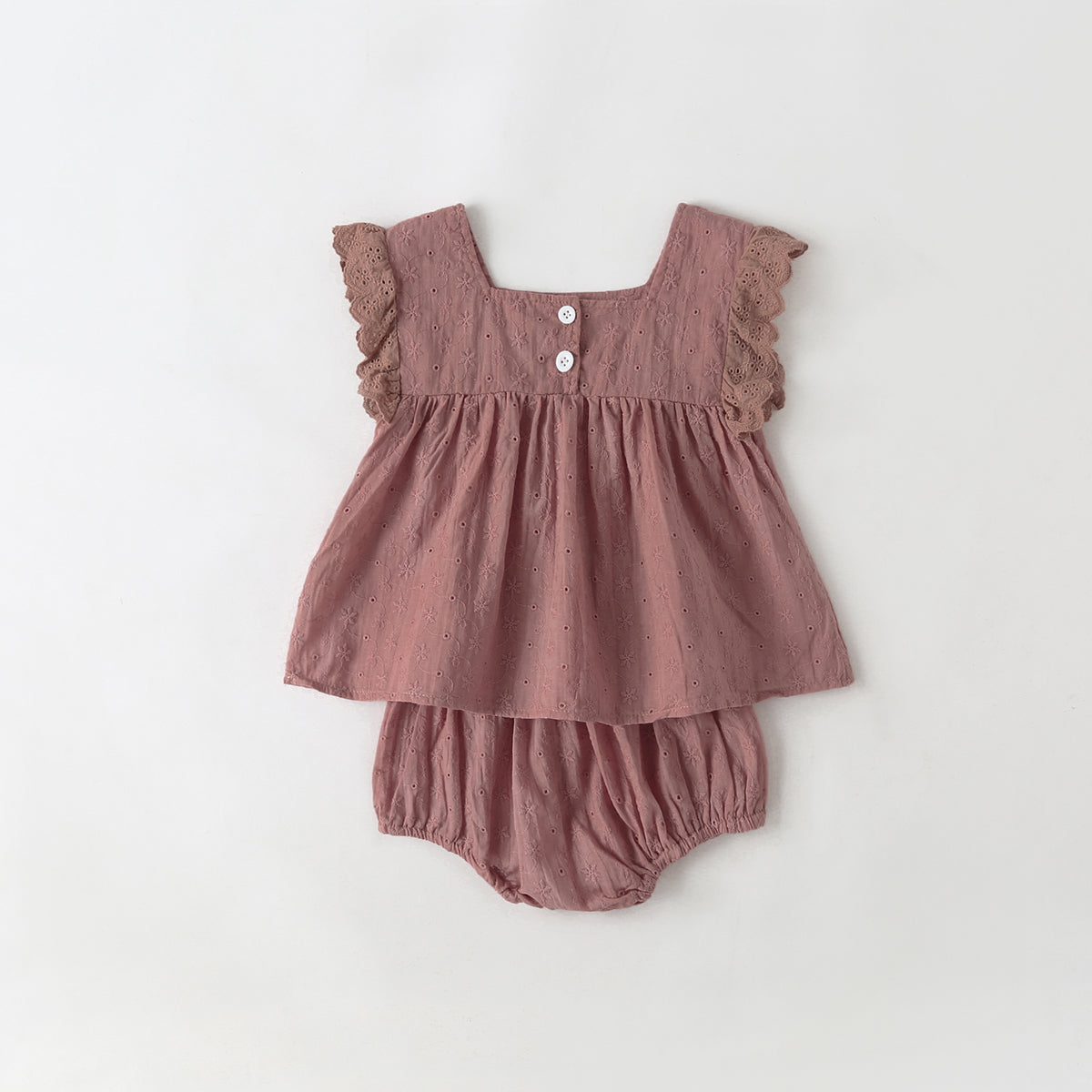 Baby Girl Solid Color Ruffle Design Square Neck Tops Combo Triangle Shorts 1 Pieces Sets-3