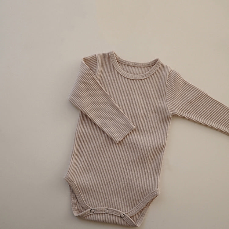 Baby Solid Color Pit Strip Fabric Long Sleeve Bodysuit-3