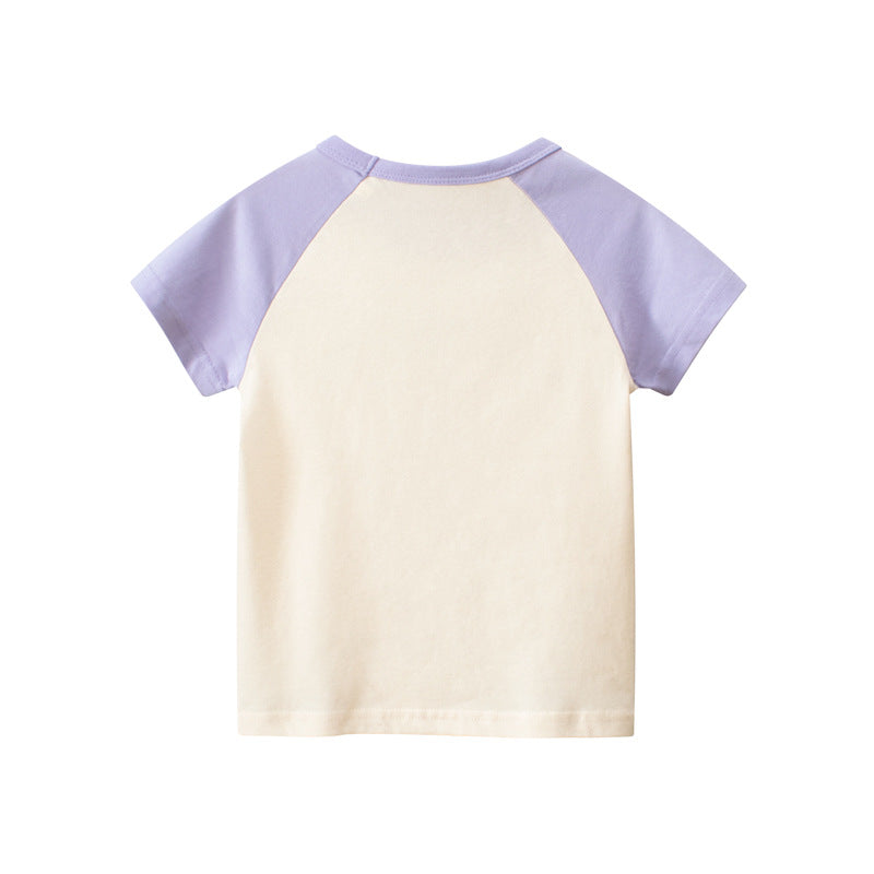 Baby Print Pattern Colorblock Design O-Neck Tee-3