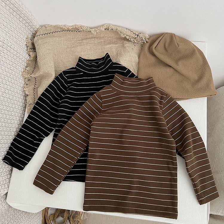 Baby Striped Pattern High Turtle Nack Soft Cotton Comfy Shirt-3