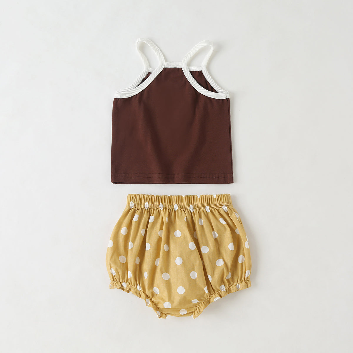 Baby Girl Slogan Pattern Sling Tops Combo Polka Dot Graphic Triangle Shorts 1 Pieces Sets-3