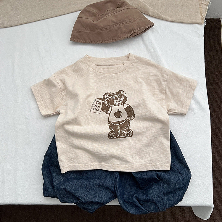 Baby Cartoon Bear Graphic Short Sleeve Comfy T-Shirt-3