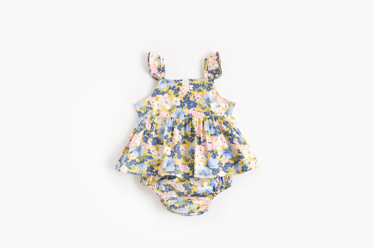 Baby Girl Flower Pattern Sling Loose Tops With Shorts Sets-3