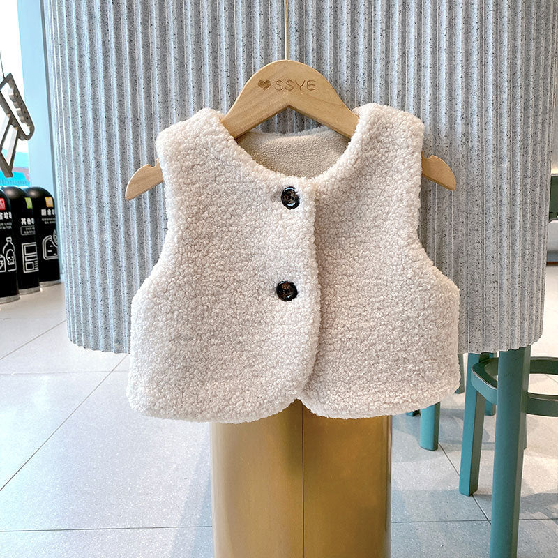 Baby Berber Fleece Design Button Front Warm Coat Vest-3