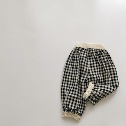 Baby Girl Plaid Patttern Lace Design Long Pants-3