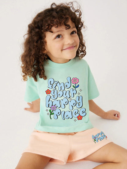 Baby And Kids Girls Floral Words Print Top And Shorts 2-Piece Casual Clothing Set-3