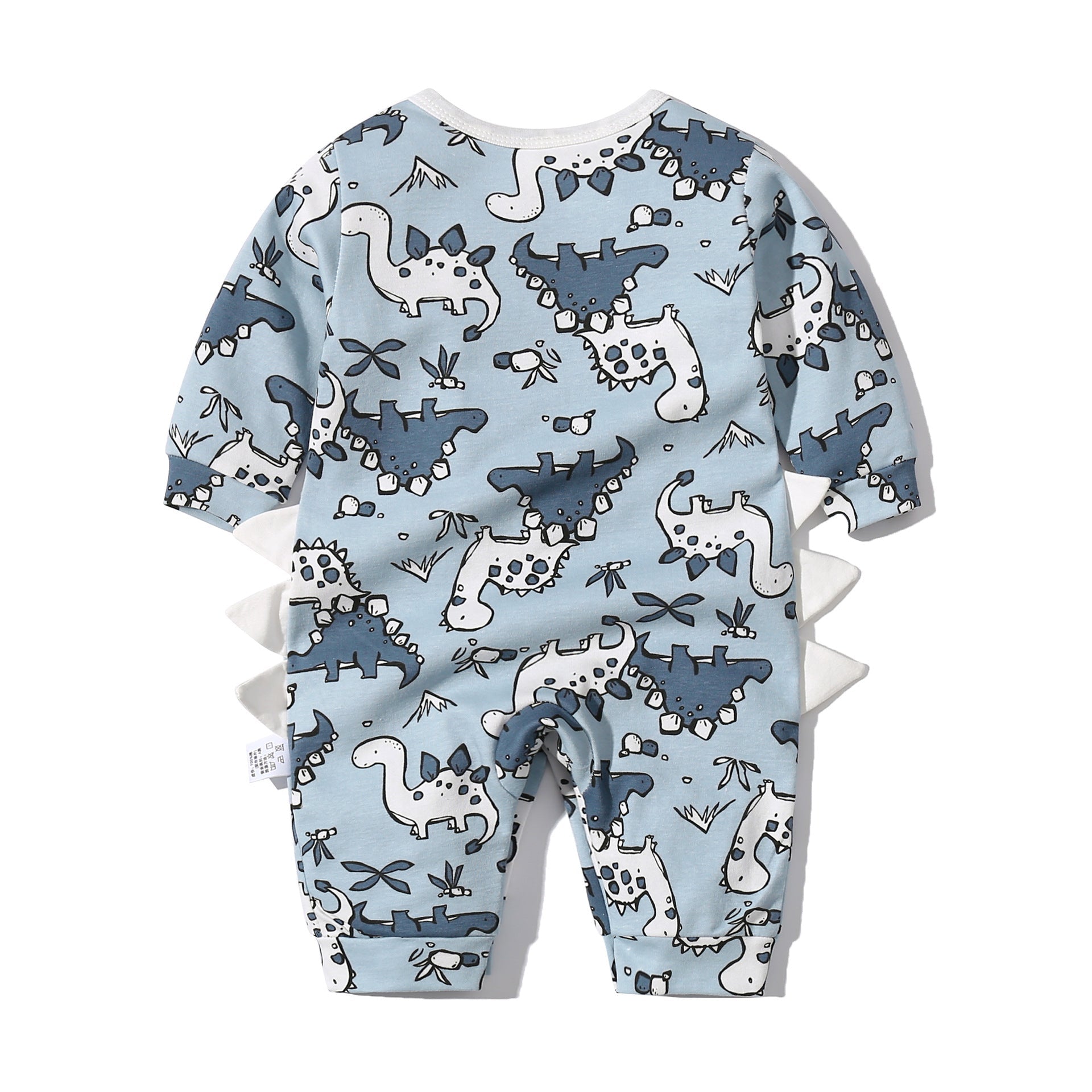 Baby Boy Dinosaur Pattern Bow Tie Patched Design Snap Button Romper Jumpsuit-3