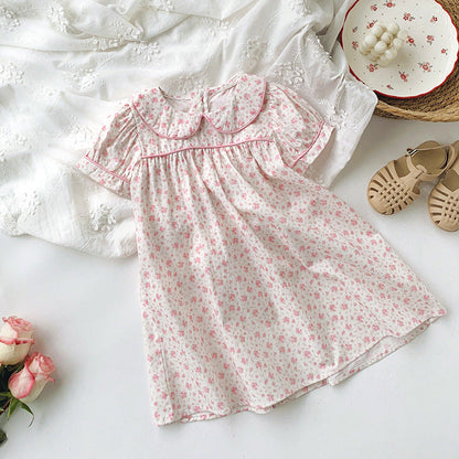 Summer Baby Kids Girls Short Sleeves Pink Floral Dress-2