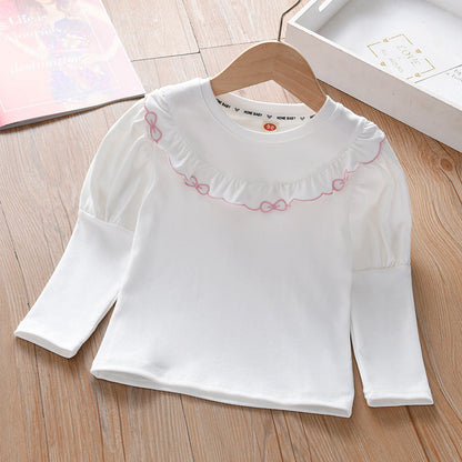 Baby Girl Solid Color Ruffle Design Spring Autumn Shirt-2