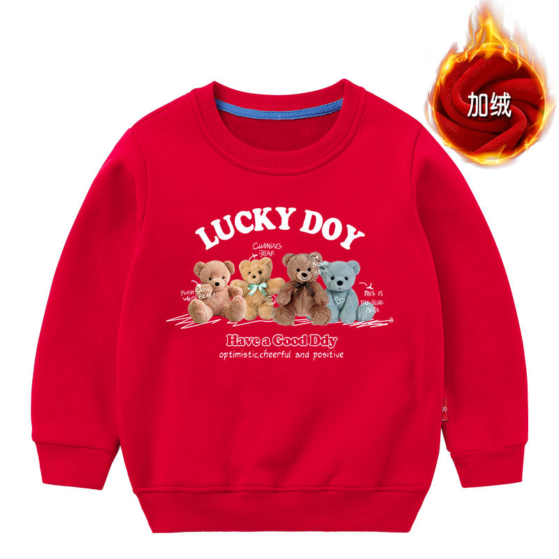 Baby Cute Bear Pattern Crewneck Cotton Hoodies In Autumn-3