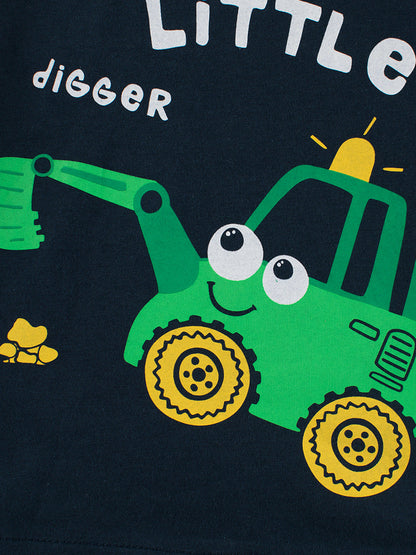 Boys’ Cartoon Excavator Print T-Shirt In European And American Style-3