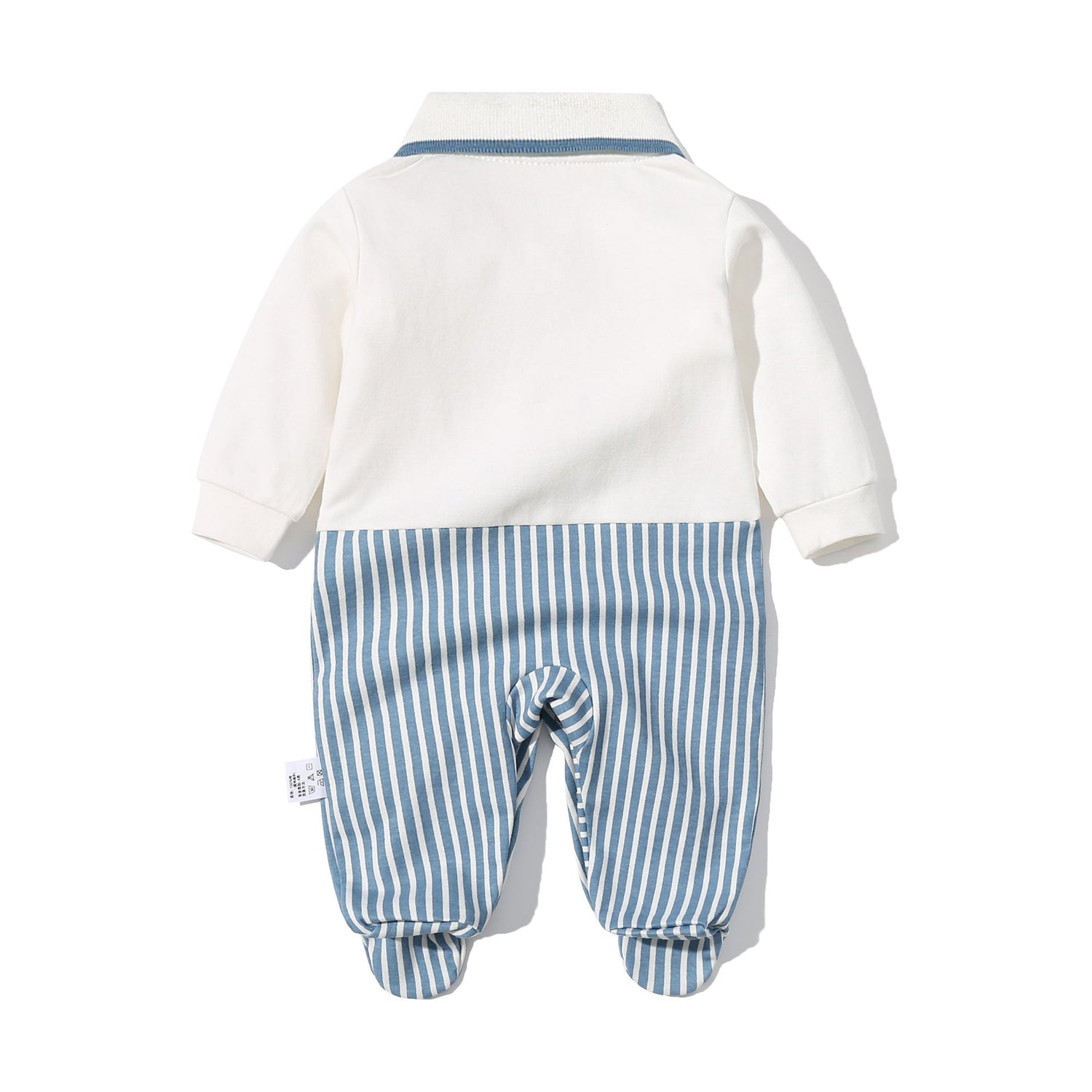 Baby Boy Striped Patchwork Pattern Tie Dye Design Lapel Convered Jumpsuit-3