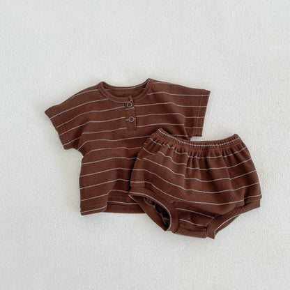 Baby Striped Pattern T-Shirt Shorts Casual Comfy Sets-3