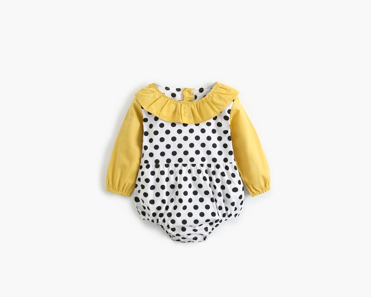 Baby Girl Polka Dot Pattern Ruffle Collar Design Long Sleeves Bodysuit Onesies-3