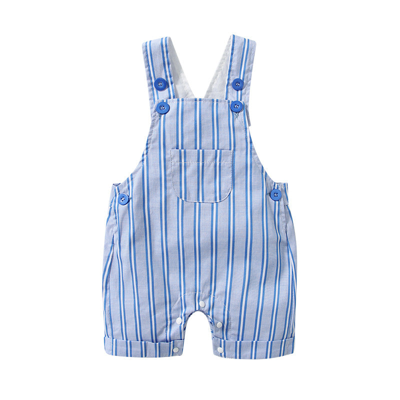 Baby Boy Lapel Solid Bodysuit Combo Striped Graphic Crotch Overall Sets-3