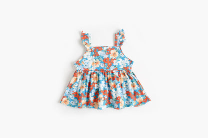 Baby Girl Flower Pattern Sling Loose Tops With Shorts Sets-4