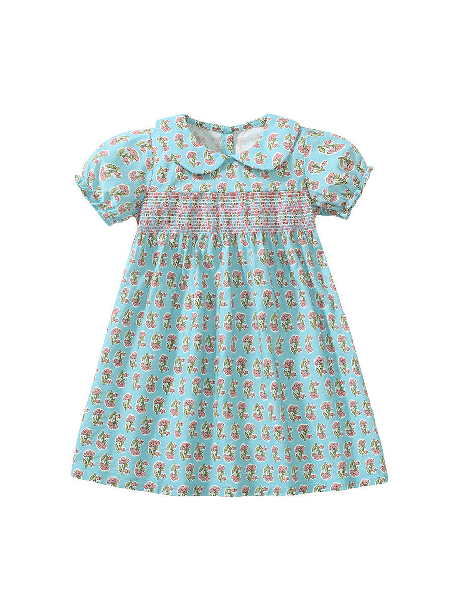 Summer Baby Kids Girls Short Sleeves Flowers Print Dress-0