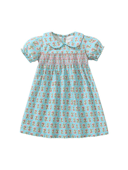 Summer Baby Kids Girls Short Sleeves Flowers Print Dress-0