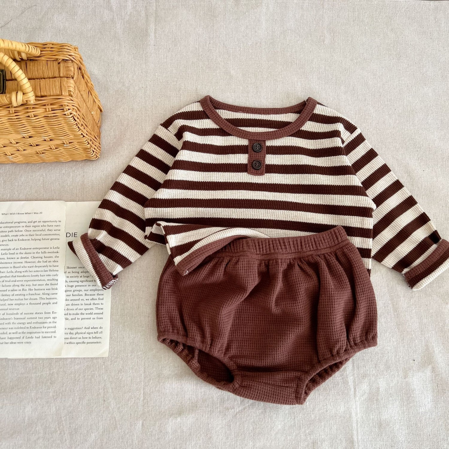 Baby Striped Pattern Long Sleeve Tops &amp; Triangle Shorts 1 Pieces Sets-4