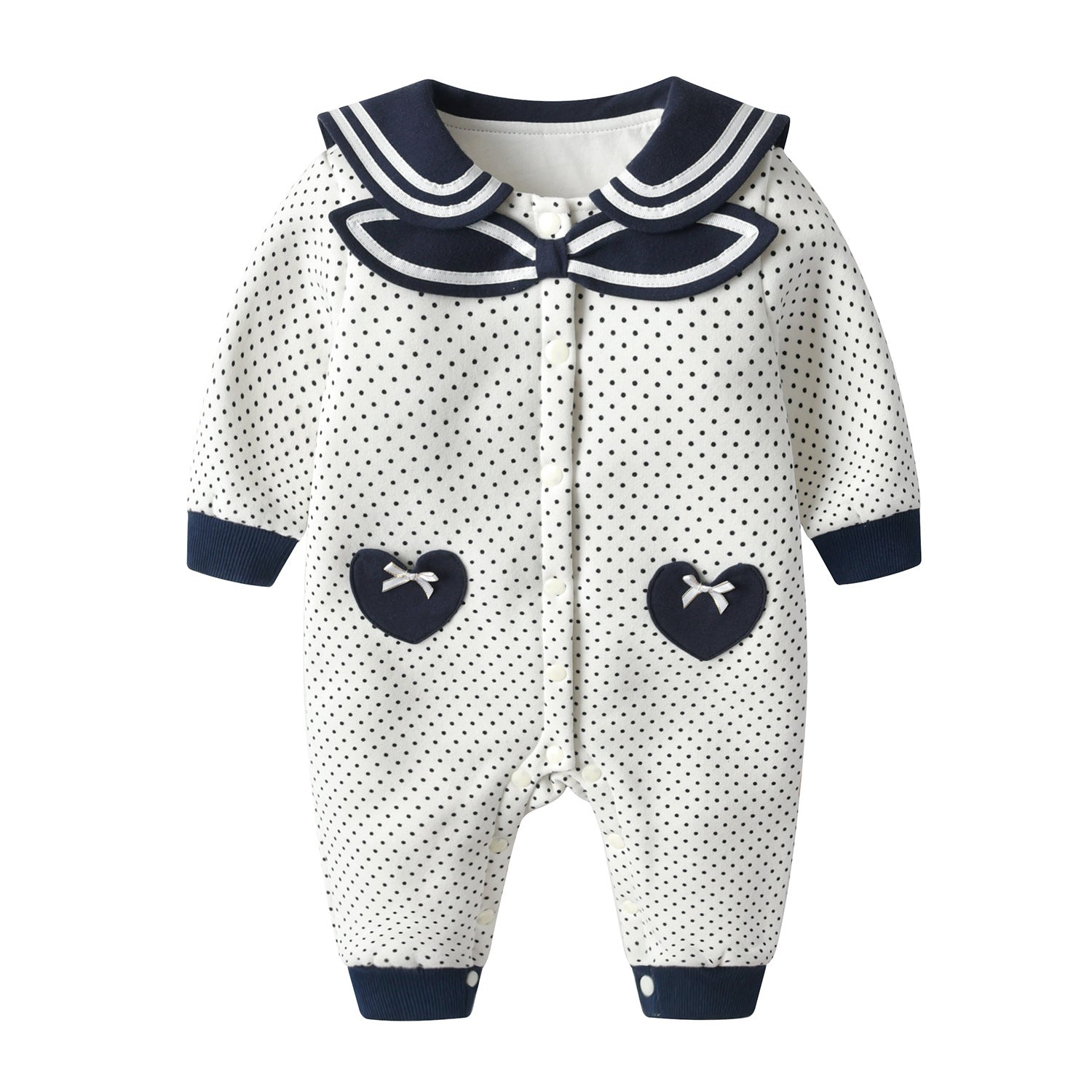 Baby Polka Dot Pattern Bow Patched Design Romper Jumpsuit-4