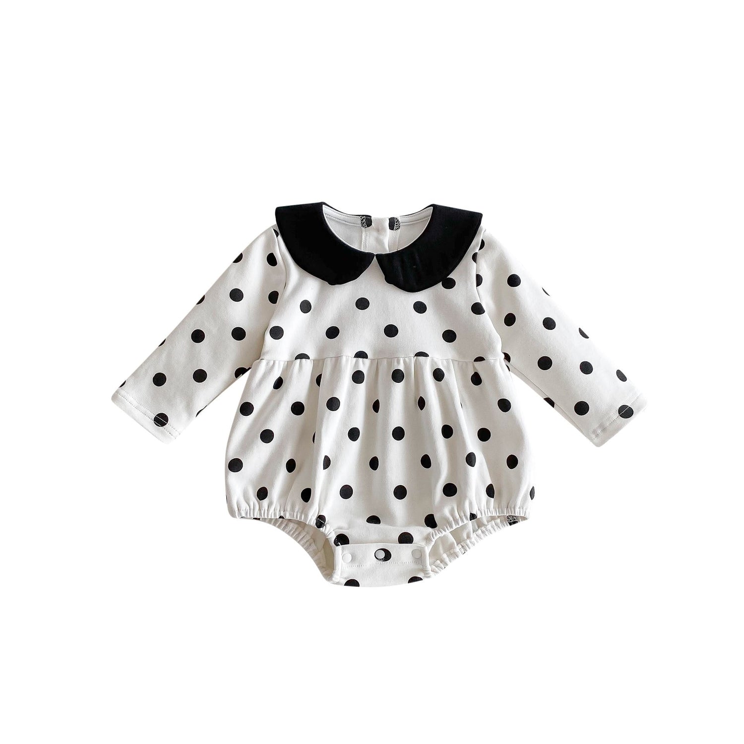 Spring New Arrival Baby Long Sleeves Black Polka Dots Onesie For Girls-4