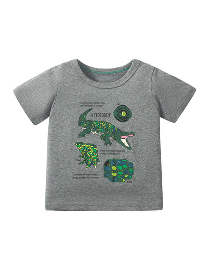 Kids Crocodile Print T-Shirt In European And American Style For Summer-1