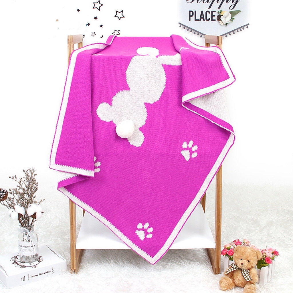 Baby Cartoon Rabbit &amp; Footprints Embroidered Graphic 3D Tail Blanket-3