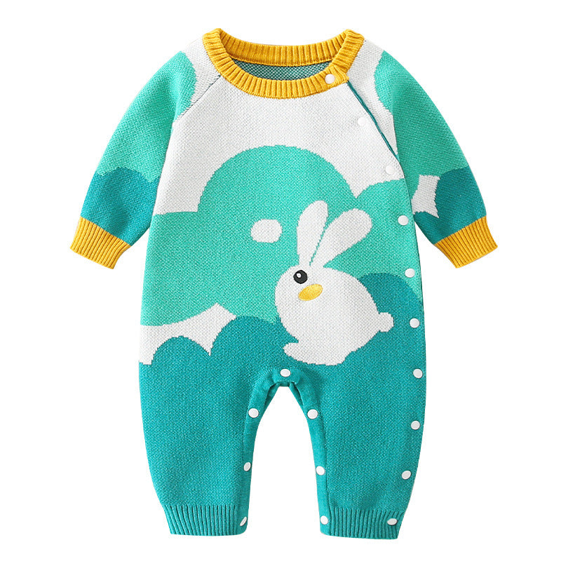 Autumn Rabbit Pattern Handknit Quality Romper-3