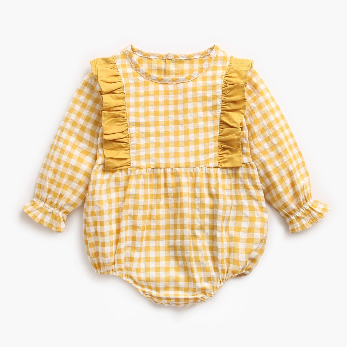 Baby Girl 1pcs Plaid Pattern Ruffle Design Puff Sleeve Bodysuit-4