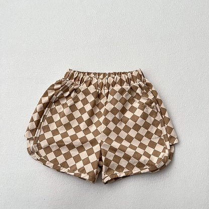 Baby Checkerboard Pattern Casual Summer Shorts-4