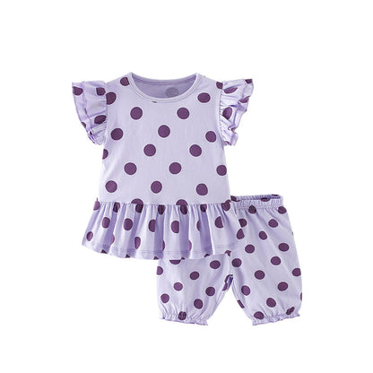 Summer Baby Kids Girls Purple Polka Dots Top And Shorts Clothing Set-0