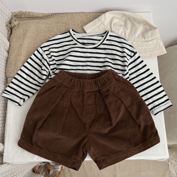 Baby Solid Color Corduroy Fabric Summer Shorts-3