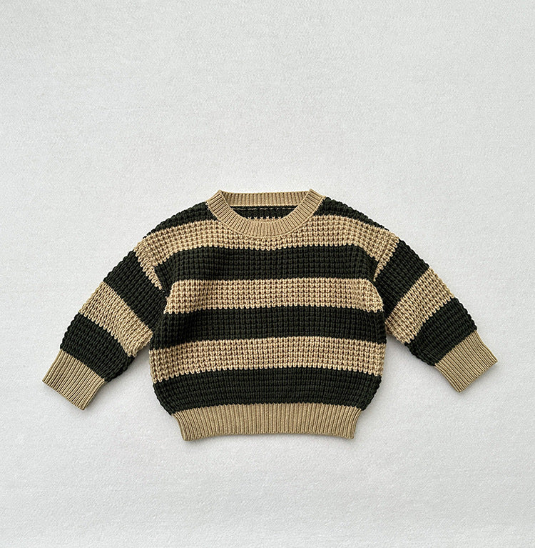 Baby Unisex Kids Vintage Striped Crew Neck Long Sleeve Pullover Sweater-4