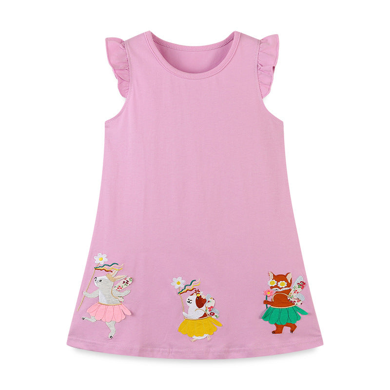 Baby Cartoon Patched Graphic Sleeveless Princess Summer Dress-0