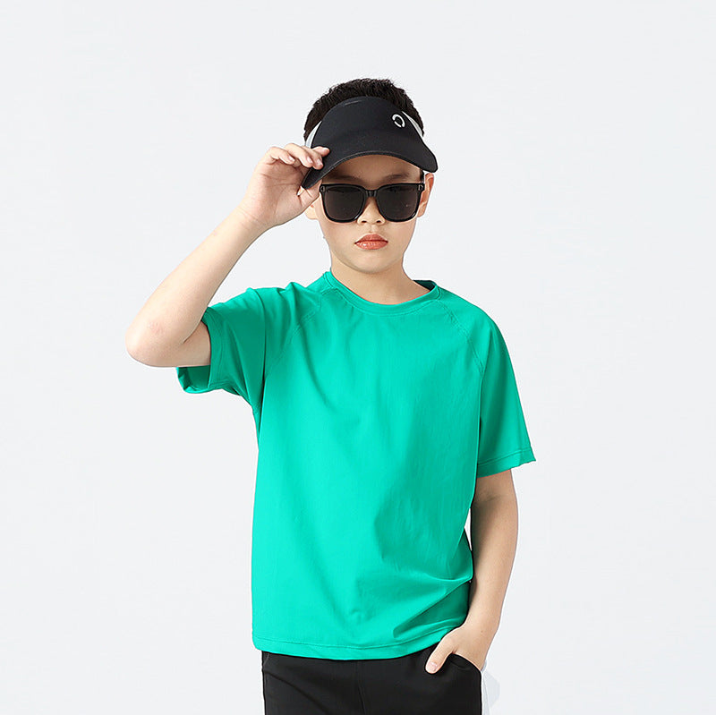 Boys And Girls Solid Color Elastic Quick Dry Sportswear T-Shirt In European And American Style-4