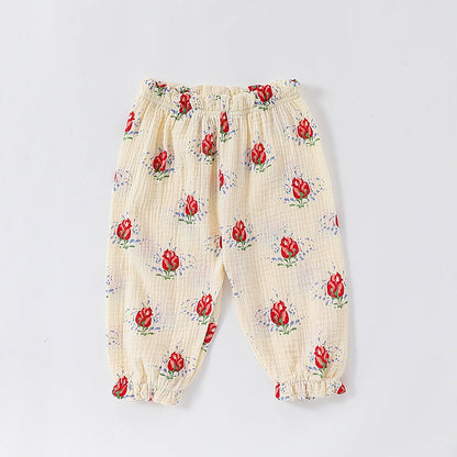 Children’s Summer Unisex Floral/Fruits/Animals Pattern Thin Breathable Pants – Home Kids Pajamas Trousers-4