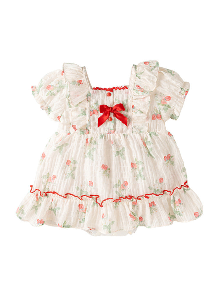 Summer Hot Selling Baby Girls Light Fruits Pattern Short Sleeves Sweet Cute Dress-1