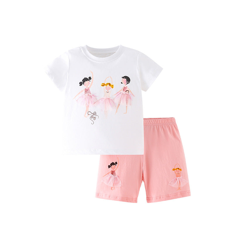 Summer Baby Kids Girls Cartoon Print T-Shirt And Shorts Clothing Set-0