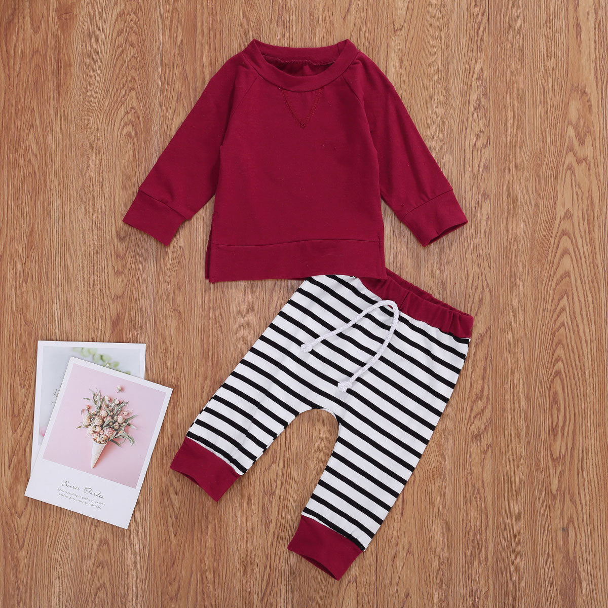 Baby Boy 1pcs Solid Color Hoodie Combo Striped Pattern Trousers Sets-3