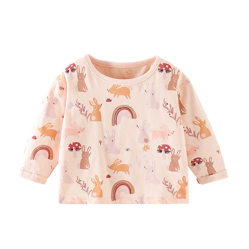 Baby Girl Cartoon Bunny Print Pattern Soft Cotton Comfortable Shirt-0