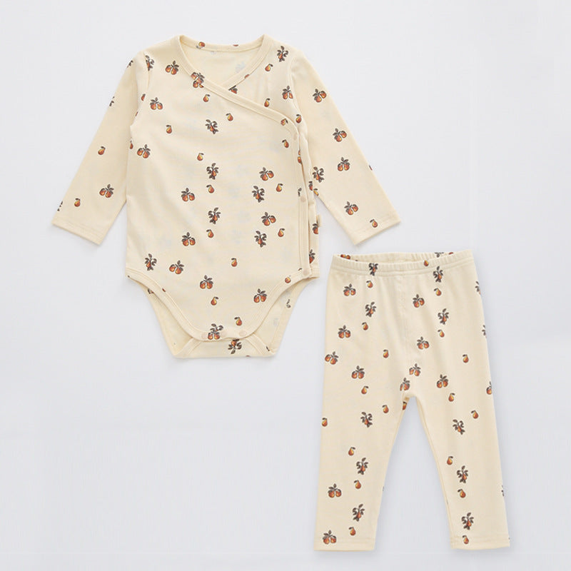 Baby Floral Print Pattern Side Buckle Design Cute Thin Style Air Conditional Clothes Sets-3