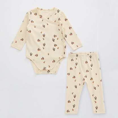 Baby Floral Print Pattern Side Buckle Design Cute Thin Style Air Conditional Clothes Sets-3