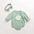 Baby Girl Solid Color Floral Embroidered Design Onesies With Pocket-4